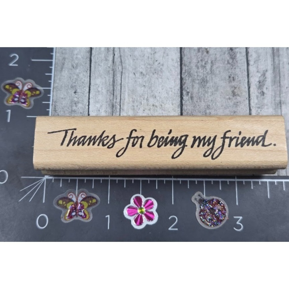 Love You To Bits Thanks For Being My Friend Script Rubber Stamp Wood #N19